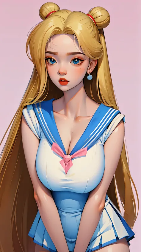 1 very young japanese girl, sailor moon, blonde hair, blushing, shy, red lips, mouth open, winking, cute overload, pale face, cl...