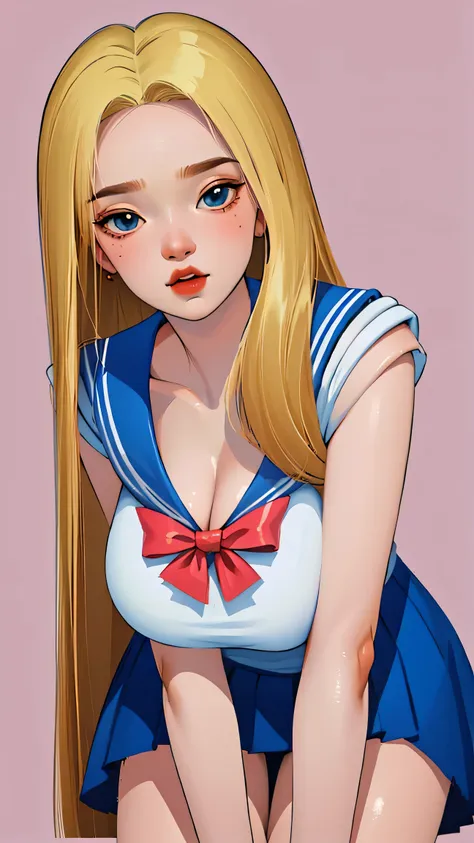 1 very young japanese girl, sailor moon, blonde hair, blushing, shy, red lips, mouth open, winking, cute overload, pale face, cl...