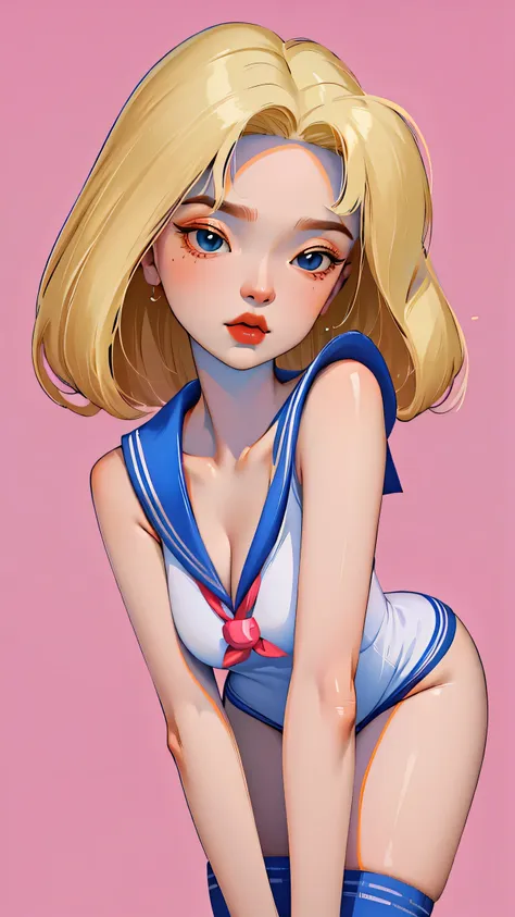 1 very young japanese girl, sailor moon, blonde hair, blushing, shy, red lips, mouth open, winking, cute overload, pale face, cl...