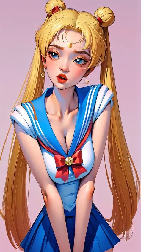 1 very young japanese girl, sailor moon, blonde hair, blushing, shy, red lips, mouth open, winking, cute overload, pale face, cl...