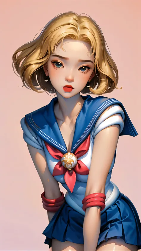 1 very young japanese girl, sailor moon, blonde hair, blushing, shy, red lips, mouth open, winking, cute overload, pale face, cl...