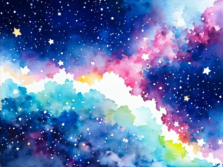 lots of light in the night sky。　 imaginary。　universe。　watercolor。