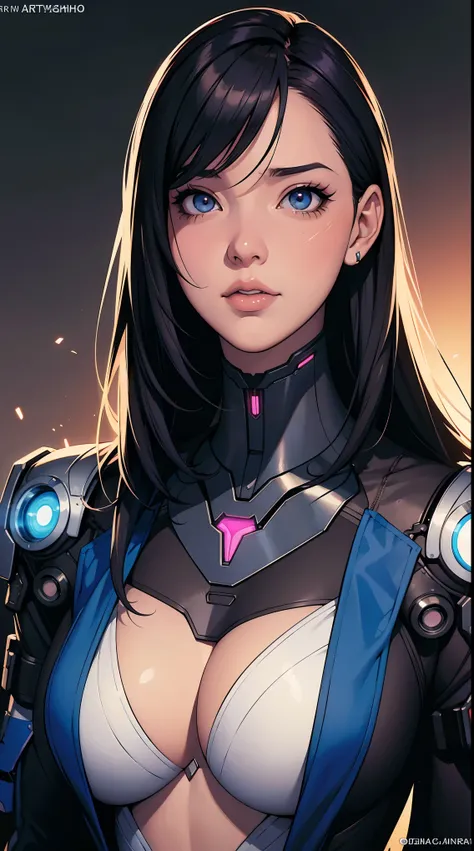 a comic potrait of a cyberpunk cyborg girl with big and cute eyes, fine - face, realistic shaded perfect face, fine details. night setting. very anime style. realistic shaded lighting poster by ilya kuvshinov katsuhiro, magali villeneuve, artgerm, jeremy l...