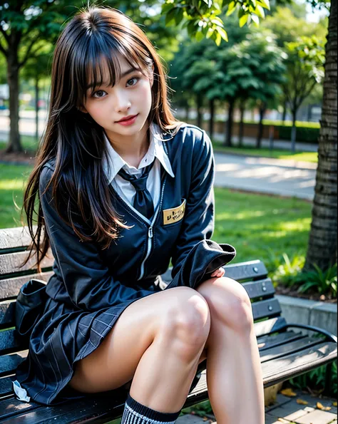 (  photorealism  :1.2), beautiful日本のモデル, thin legs,   high school girl, high school uniform を着た1人の女性, 39;  high school uniform ,...