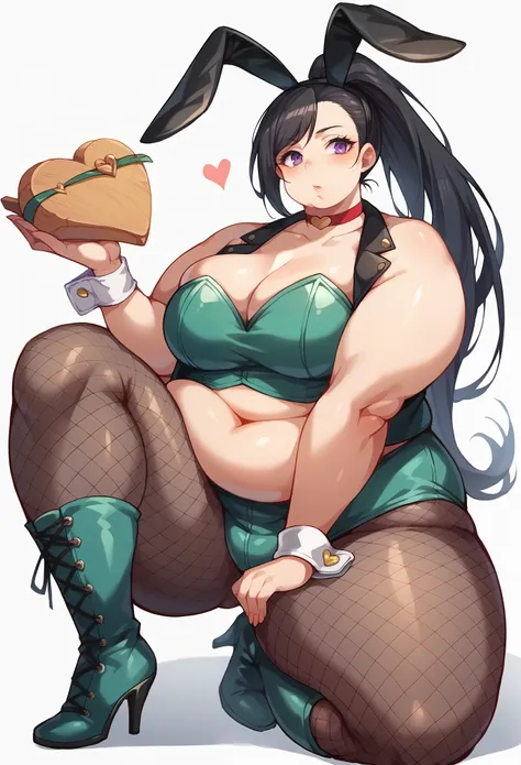 martina, long hair, ponytail, purple eyes, black hair,
bare shoulders, boots, crop top, cross-laced footwear, green footwear, hi...