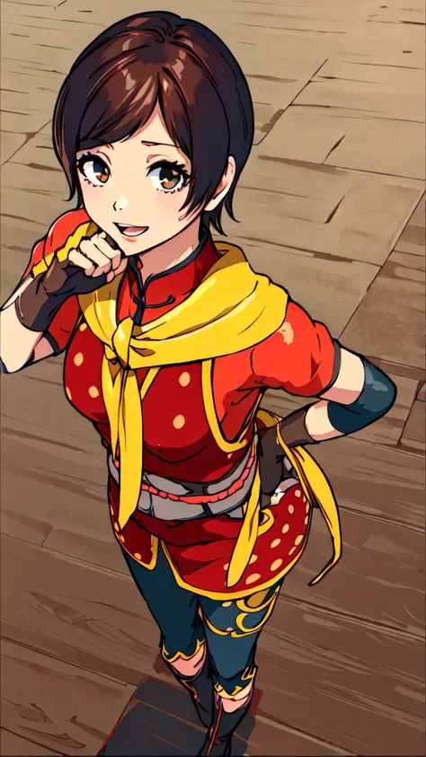    Girl Shaking Her Hips  , alone,Irene,   short hair,IreneのSide part semi-short hair,IreneのPolka dot Chinese dress, yellow scarf correction 1 ,Irene&#39;s boots, IreneのYellow scarf, IreneのElbow pads, Irene&#39;s ribbon, Irene&#39;s belt,Irenes hand 首, Ire...