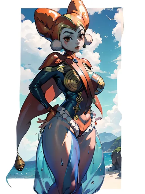 harle_\(chrono_cross\), facepaint, red_leotard,  jester_cap, pawg, thick thighs, thigh gap, plump thighs, shinny thighs, muscula...