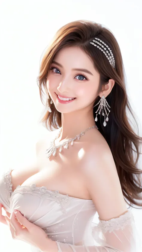 best quality、  table top、8k、best quality、beautiful woman、smile、   perfect makeup  、   long eyelashes、ultra hd shining eyes、  ult...