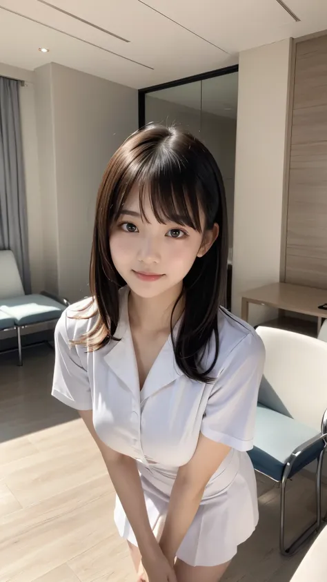 ( 1 girl)、(Japanese beautiful girl) 、 18 years old ,Round face、Refresh、Clear、kind、 stylish 、Pathetic、cute like an angel、cute、 black eyes、,actress, almond-shaped eyes ), Good style , (Beautiful breasts:1.2),( Soft Breasts ),(very cute),( Black Hair ),( shor...