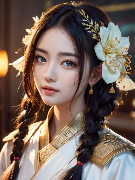 chinese portrait、 bustshot、white background、 original、top image quality、​masterpiece、ultra detailed cg、colourfull、ink splashes、c...