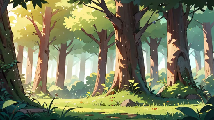 Scenery in the forest with trees that have fewer leaves as winter approaches