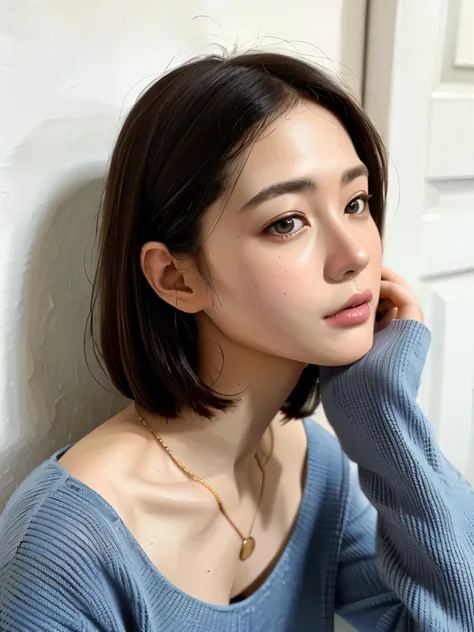 white wall、Taken in front of the white door、(room with white wall with window)、Shot in natural light、Highly detailed facial and Skin textureS、very delicate lipS、The correct State of the human body、ultra high reSolution、(RealiSm:1.4)、higheSt quality, 1 beau...