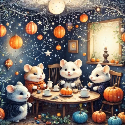 handicraft artwork,patchwork,cloth,button,felt fabric,embroidery thread,handicrafts with a warm and gentle atmosphere,(halloween...