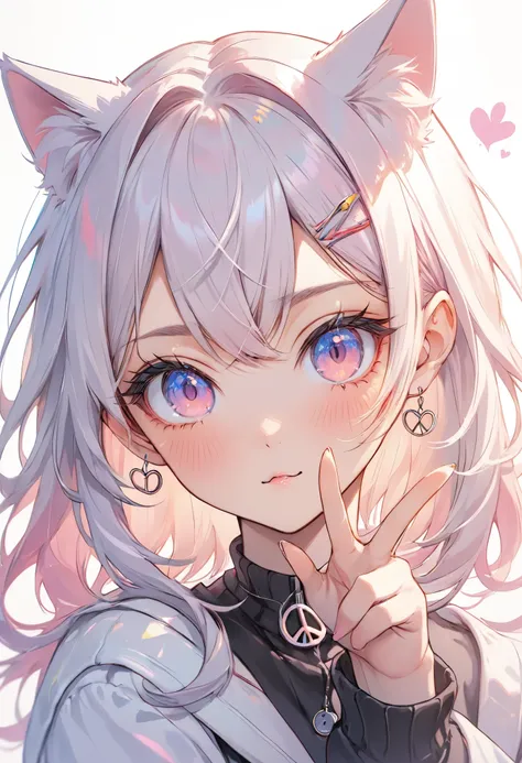 anime style, best quality, close up, cat girl, peace sign,trkpop