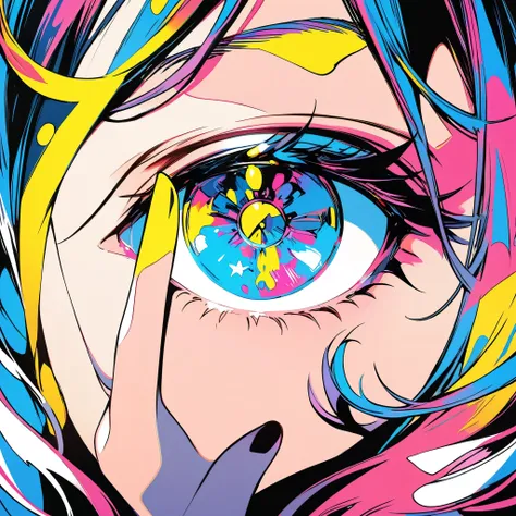 popart,high contrast,(masterpiece, best quality:1.2), 1girl,solo,(full body), anime style, best quality, close up, peace sign