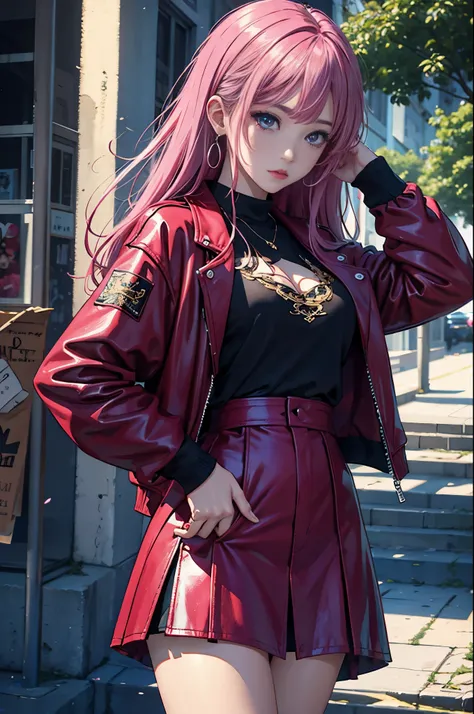 magenta tint、Bright colors、((masterpiece)))、(((top quality)))、((Super detailed))、(surreal)、(Very detailed CG illustrations）、official art、CD cover、This will be、midsummer、fashionable、The glorious 1980s、cruel beauty、cochetti gorgeous、gorgeous、Colorful hair、ro...