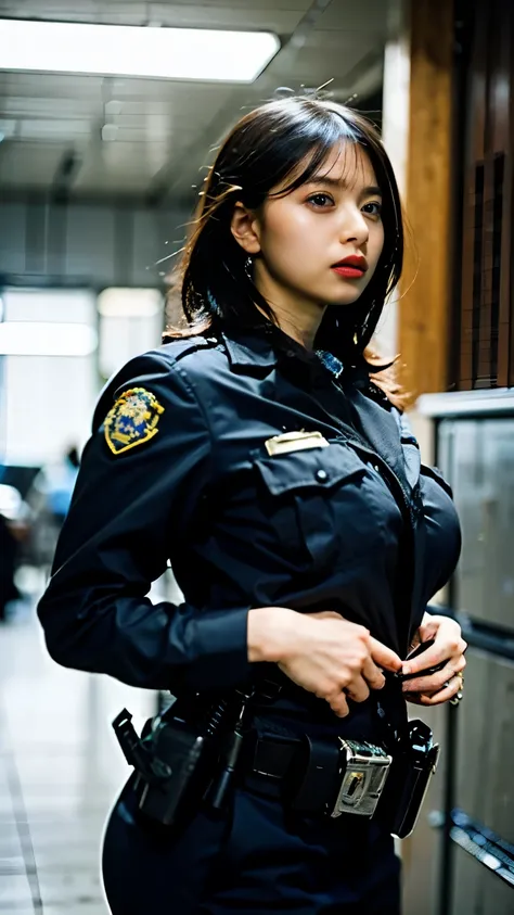 big breasts　busty　female police officer