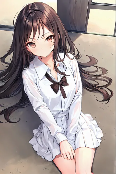 ( s),Best Quality, beautiful face in every detail ,cute, dark brown eyes,(背の低いcute女の子,Young student,Young and delicate girl),(masterpiece,Best Quality), Black Hair , sleepy look after intercourse, short-sleeved white shirt,Checkered white skirt,Pathetic,P...
