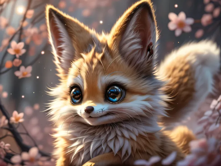 Magical Fantasy Creature, (Best Quality, Masterpiece, Representative Work, Official Art, Professional, Ultra Fine Detail, 8k:1.3), (Photorealism:1.2), Fox Spirit, Super Cute, Big Eyes, Soft, Delicate Nose, Fluffy, Two-Toothed Smile, Cute Fennec Fox Ghost, ...