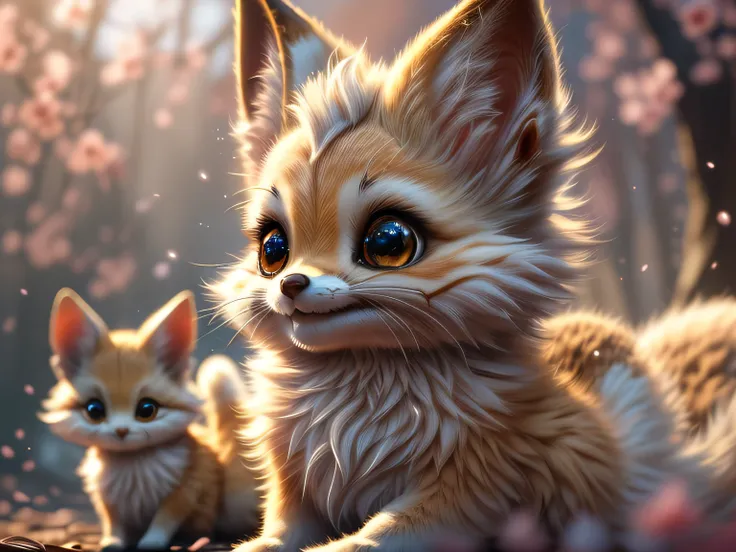 Magical Fantasy Creature, (Best Quality, Masterpiece, Representative Work, Official Art, Professional, Ultra Fine Detail, 8k:1.3), (Photorealism:1.2), Fox Spirit, Super Cute, Big Eyes, Soft, Delicate Nose, Fluffy, Two-Toothed Smile, Cute Fennec Fox Ghost, ...