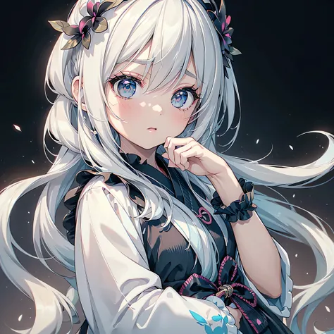 1girl,Handsome face、 face、Slender figure、((( perfect anatomy 、HHD,3d, Best Details、The best composition、Best Quality、 masterpiece、Super detailed、 high definition)))、Front picture、Milky white hair color、multicolor 、 long straight 、Cyan inner color 、Star Fai...
