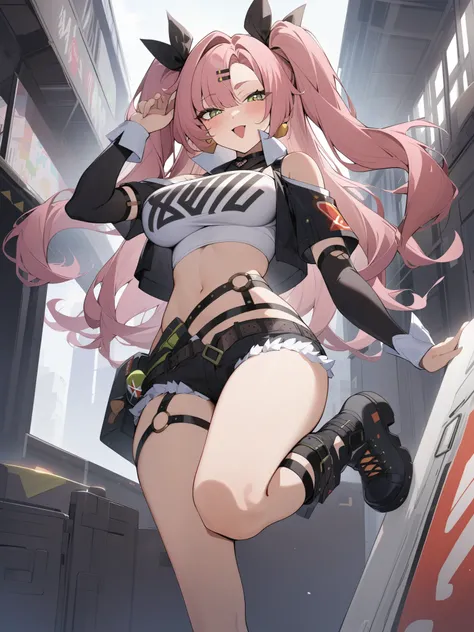 score_9, score_8_up, score_7_up, 1girl,,two_side_up,solo,large_breasts,highres,nicole_demara,1girl,hair_ribbon,crop_top,looking_at_viewer, full_body,looking at viewer,,masterpiece,best quality,absurdres,newest,higher