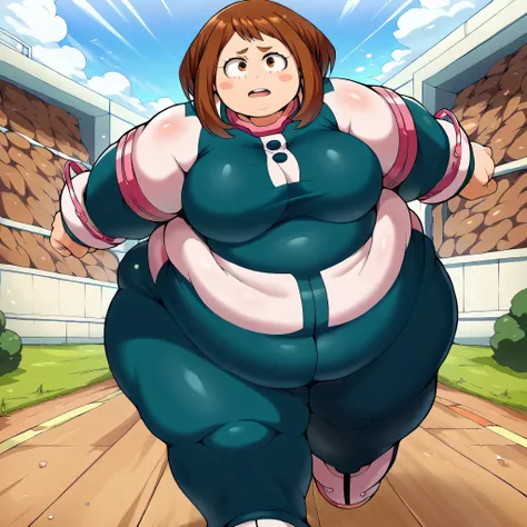 score_9, score_8_up, score_7_up, ochakouraraka, ochako uraraka, brown eyes, brown hair, short hair, blush, blush stickers, hall,...