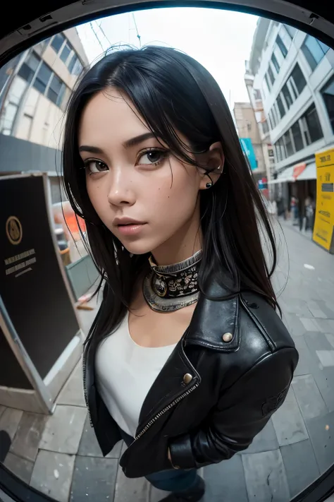 ​masterpiece, high resolution, top-quality:1.2, a very beautiful woman, Hands in pockets, Street fashion, Wearing a jacket, Wearing boots, ((extra detailed face, Highly detailed black eyes, real texture skins)), (A dark-hair, straight hair, long-hair,expos...