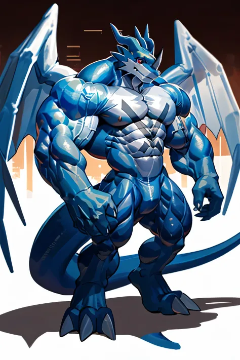 ExVeemon、(Big muscles), Huge pectoral muscles, 彫りの深い abs, Huge pectoral muscles, (誇張されたBig muscles)、 abs、Thick arms, huge bicep, Blue body color、Red eyes、wing、Completely naked、full body, digimon, 