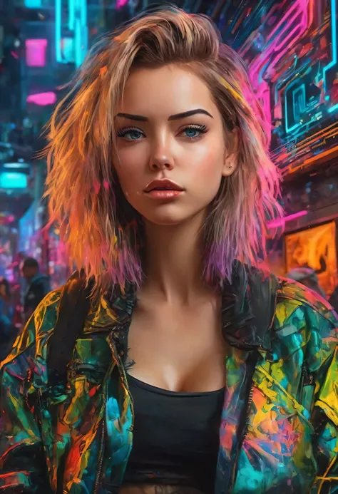 create an image demonstrating the style of ((Cyber Grunge)) style, hyper realism, 8k high definition, vibrant colors, sharp focus, insanely detailed