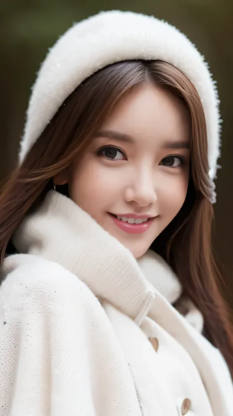 1girl in, (Wearing a white coat:1.2), (Raw photo, Best Quality), (Realistic, Photorealsitic:1.4), master piece, close up,Extremely delicate and beautiful, Extremely detailed, 2k wallpaper, amazing,((white sweater)) ,finely detail, the Extremely Detailed CG...