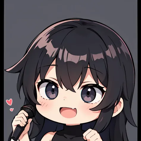 cute chibi boy,  black long hair.  hairstyle always ruffled . shaved . , black turtleneck, . big head.  without background .  th...