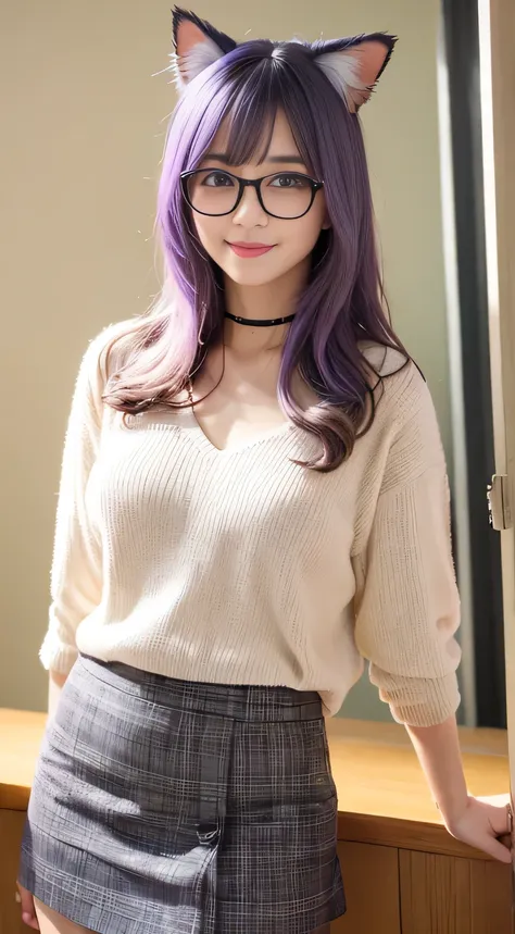 masterpiece ,  best quality, 1 girl, (( watching viewer )),  lavender hair ,  purple eyes , long hair,  ahog,  sweater,  sweater...