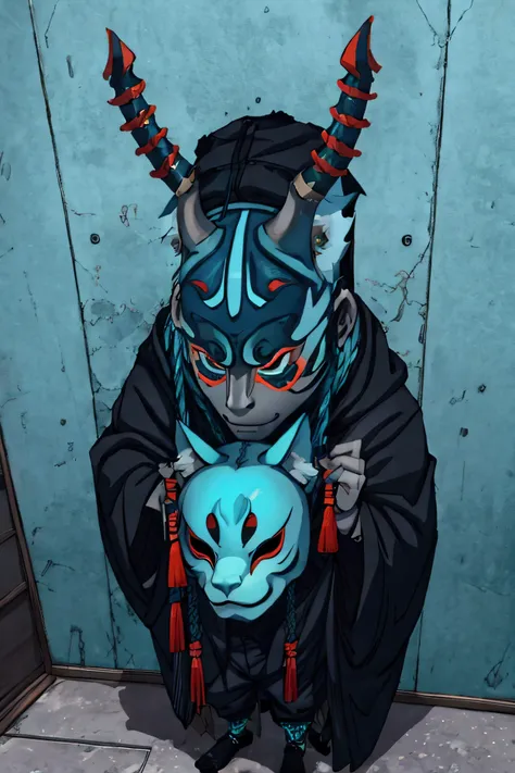 oni mask neon cyan, chinese culture