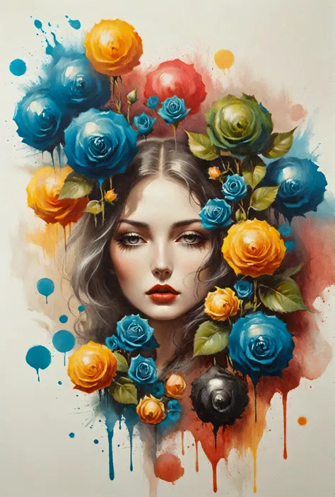 chiaroscuro technique on sensual illustration Illustration art, by IrinaKapi. Surrealism, vintage abstraction, girl with white raven and black roses, ultra details oh clothes, best quality, masterpiece, painting, concept art, emotionally, atmospheric, aest...