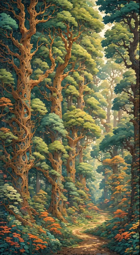 a forest with intricate trees