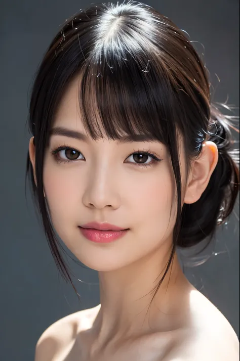 (Highest quality, Tabletop, 8k, Best image quality, Award-winning works), great beauty, (nude:1.5), (The simplest pure black background:1.5), (Face close-up:1.6), Accentuate your body lines, Beautiful and exquisite, seductive Expression, (look straight at...