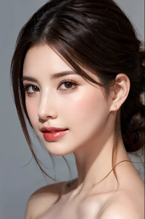 (Highest quality, Tabletop, 8k, Best image quality, Award-winning works), great beauty, (nude:1.5), (The simplest pure black background:1.5), (Face close-up:1.6), Accentuate your body lines, Beautiful and exquisite, seductive Expression, (look straight at...