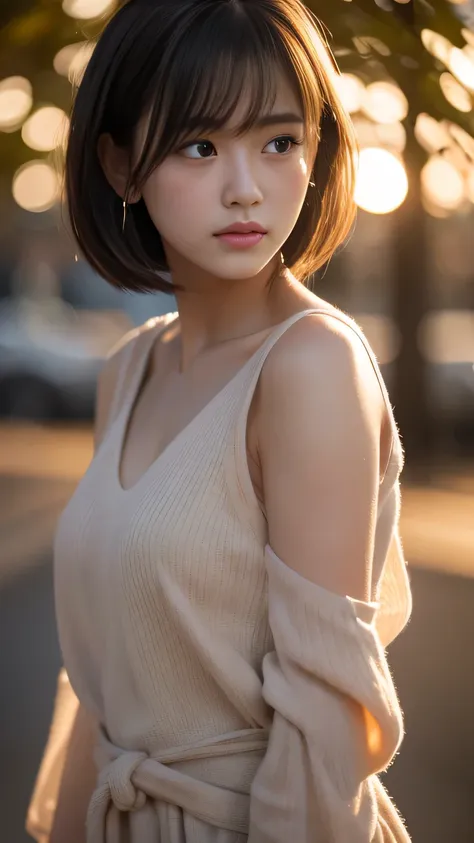 1 girl, short hair, full body shot, brown eyes, absurd、melancholy,tears、sorrow、depressed 、 profile、((high resolution, super shar...