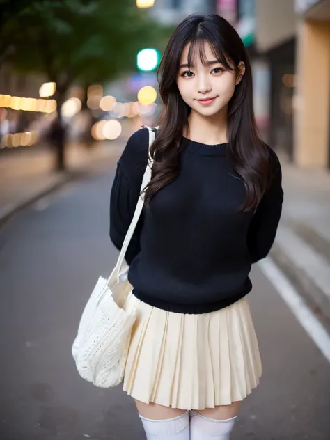 (Best-quality, Masterpiece, Ultra-High-Resolution, (Photorealistic:1.4), Raw Photo, depth of field, professional lighting), (1girl, (((15-years-old))), the most famous Japanese idol, standing at Japanese-street), (((full-body))), ((((wearing adorable-outfi...