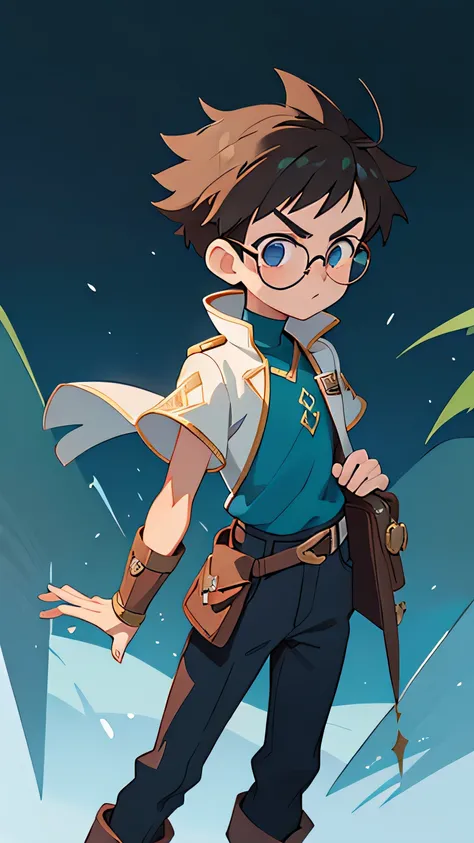 Create an avatar of a 16-year-old male character named Dr. Young Aira. He has a unique mini character style, exuding a confident yet wise demeanor. Dr. Young Aira wears stylish glasses that accentuate his youthful intelligence. His attire is inspired by Fi...