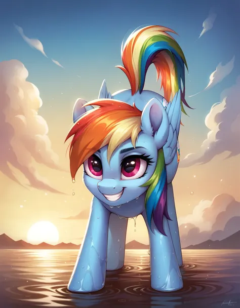 score_9, score_8_up, score_7_up, (masterpiece)), ((best quality), (high detailed), (beautiful), 1girl, feral, rainbow dash, smil...