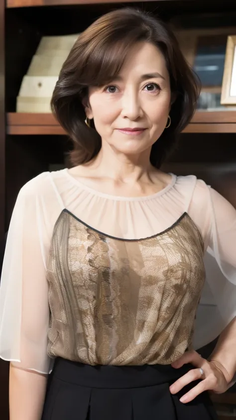  High image quality,  High image quality,    Attention to Details  , masterpiece,(Saggy body),  Free , sharp, (( Japanese, mature woman)),(90 years old:1.5),((Facial wrinkles)), Saggy Breasts,  dark brown hair,(Long Hair), bangs,(((Stand upright, ))), Look...