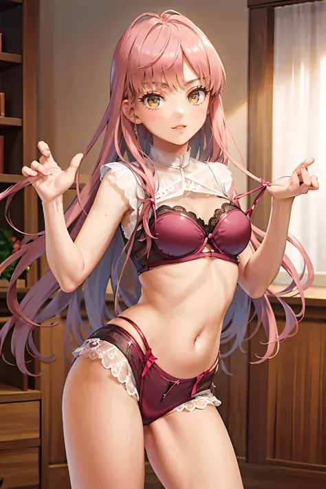 Very noble、She is sexy and cute、Wear revealing clothing、 Im wearing sexy and attractive lace。Wearing sexy pink lingerie。。。。。、 vivid color style 、 It will dazzle you with the best images in the best situations .。It is a high-quality product with attention t...