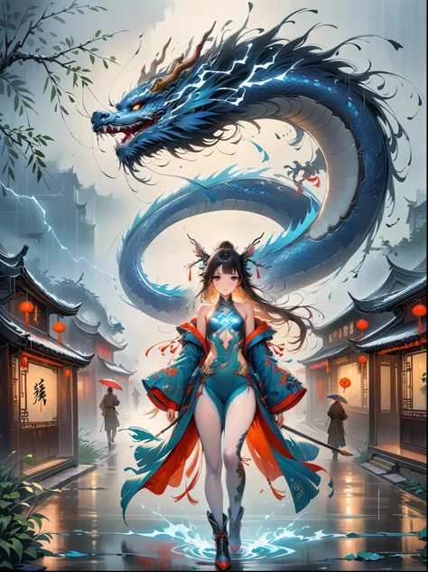 Chinese style master work,(best quality, 4K, high resolution, masterpiece:1.2),Super detailed,lifelike,shining,Traditional Chinese ink painting, Willow branches, Wu Changshuo, ((masterpiece)), best quality, illustration, 1 girl, Small Breasts, Beautiful an...