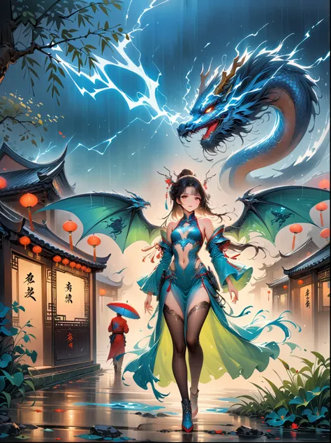 Chinese style master work,(best quality, 4K, high resolution, masterpiece:1.2),Super detailed,lifelike,shining,Traditional Chinese ink painting, Willow branches, Wu Changshuo, ((masterpiece)), best quality, illustration, 1 girl, Small Breasts, Beautiful an...