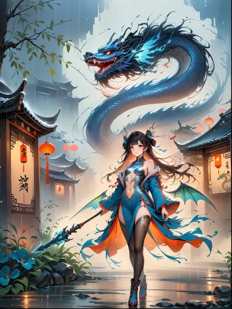 Chinese style master work,(best quality, 4K, high resolution, masterpiece:1.2),Super detailed,lifelike,shining,Traditional Chinese ink painting, Willow branches, Wu Changshuo, ((masterpiece)), best quality, illustration, 1 girl, Small Breasts, Beautiful an...