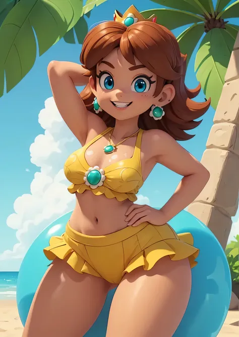 [daisy_sm], [princess daisy], ((masterpiece)), ((hd)), ((high res)), ((solo portrait)), ((waist up)), ((front view)), ((cartoon ...