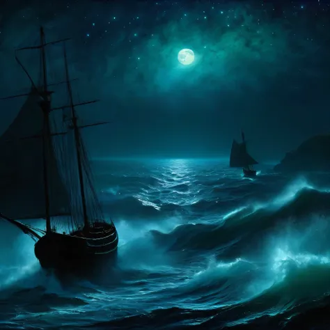 Sea , digital painting, high quality the darkest longest night of the year, style of Ralph Blakelock, Ed Emshwiller, Marianna Rothen, Arthur Rackham, Niko Anttila