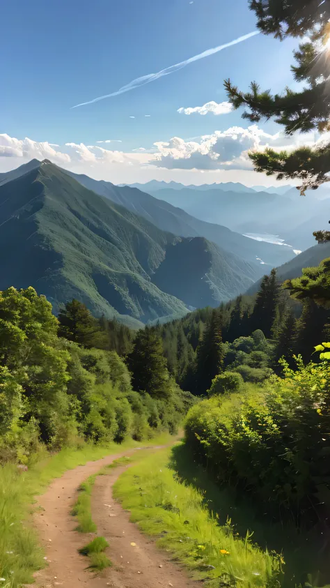 (8k、 RAW Photos、 best quality、) Mountain summer green sunrise calm mountain trail Japan Ippondo photo